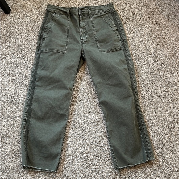 pistola Denim - Pistola Cropped Wide Leg Ankle Length Jeans Green Grunge Casual Bohemian 30